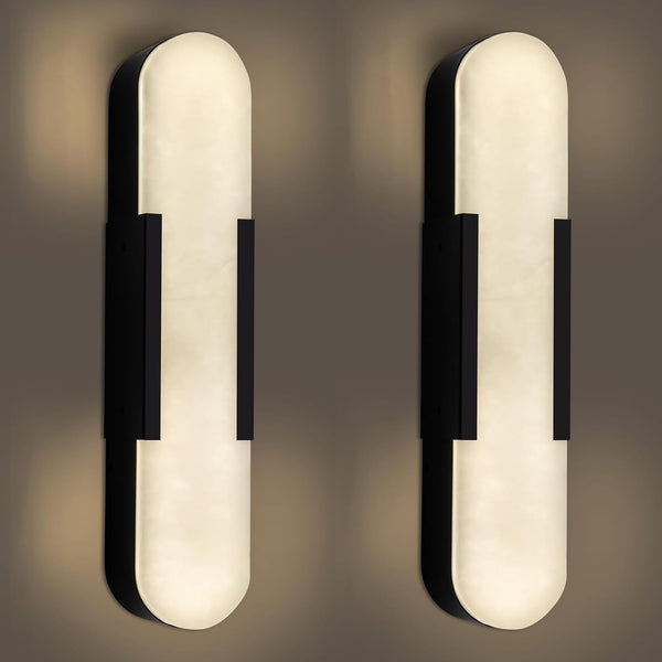 Elegant Black Alabaster Marble Wall Sconce Set of 2