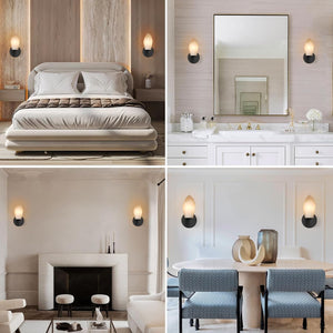 Elegant Black Alabaster Wall Sconce with Dimmable LED Light