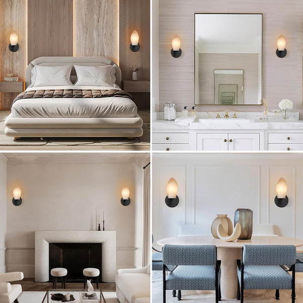 Elegant Black Alabaster Wall Sconce with Dimmable LED Light