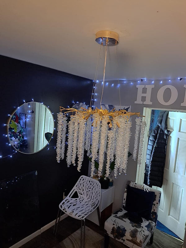 Elegant Crystal Icicle Chandelier in Branch Style for Dining Table Use-Chandeliers-Round D23.6"/8 Lights-Gold-Warm Light-Arialamps