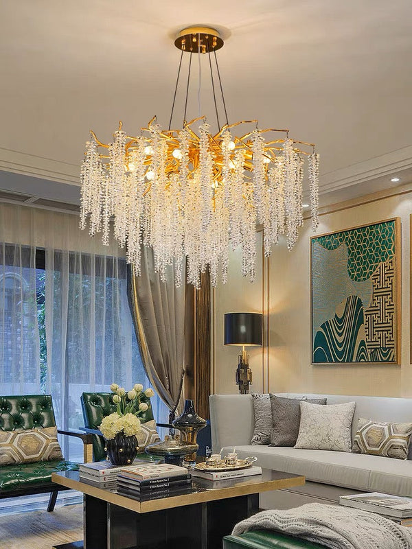 Elegant Crystal Icicle Chandelier in Branch Style for Dining Table Use-Chandeliers-Arialamps