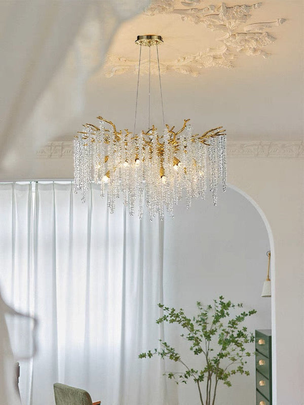 Elegant Crystal Icicle Chandelier in Branch Style for Dining Table Use-Chandeliers-Arialamps