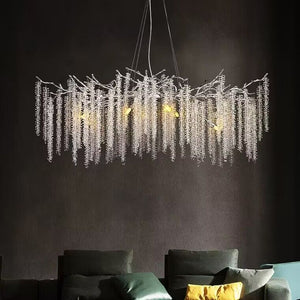 Elegant Crystal Icicle Chandelier in Branch Style for Dining Table Use-Chandeliers-Rectangle L39.4"*W17.7"*H15.7"/10 Lights/10.9kg-Chrome-Warm Light-Arialamps