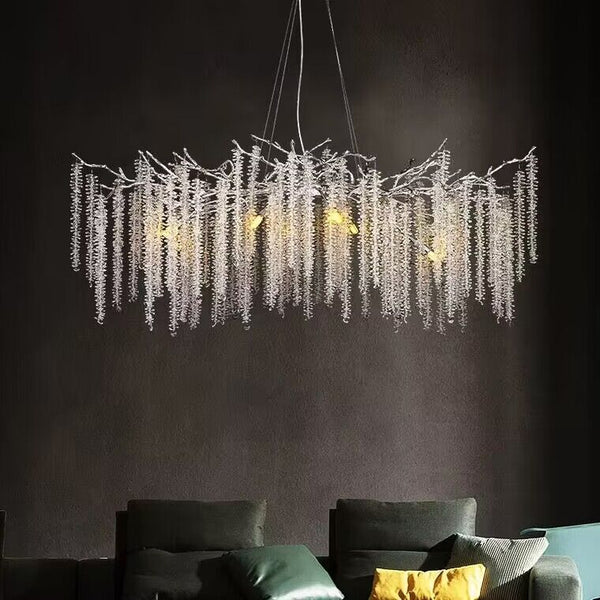 Elegant Crystal Icicle Chandelier in Branch Style for Dining Table Use-Chandeliers-Rectangle L39.4"*W17.7"*H15.7"/10 Lights/10.9kg-Chrome-Warm Light-Arialamps
