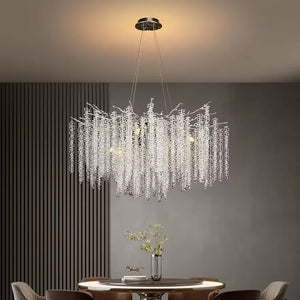 Elegant Crystal Icicle Chandelier in Branch Style for Dining Table Use-Chandeliers-Round D59.1"/16 Lights-Chrome-Warm Light-Arialamps