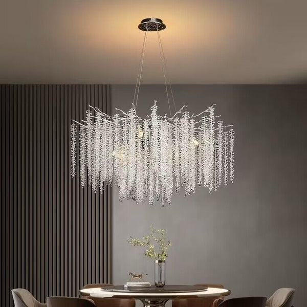 Elegant Crystal Icicle Chandelier in Branch Style for Dining Table Use-Chandeliers-Round D59.1"/16 Lights-Chrome-Warm Light-Arialamps