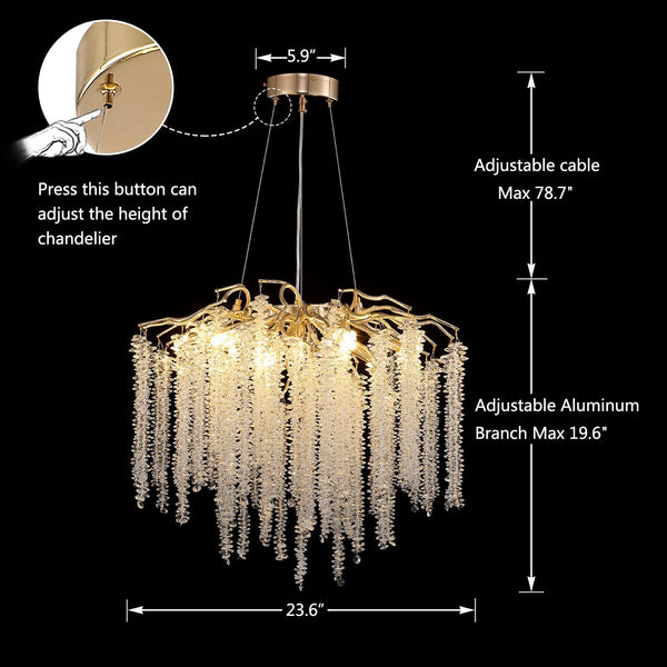 Elegant Crystal Icicle Chandelier in Branch Style for Dining Table Use-Chandeliers-Arialamps