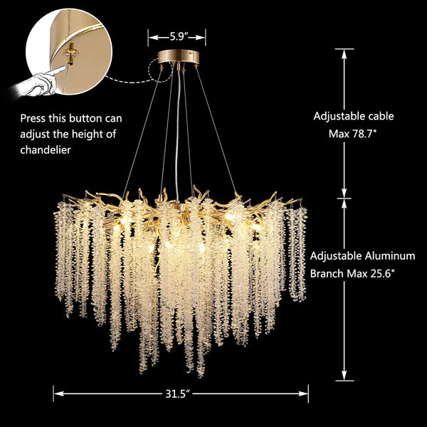 Elegant Crystal Icicle Chandelier in Branch Style for Dining Table Use-Chandeliers-Arialamps