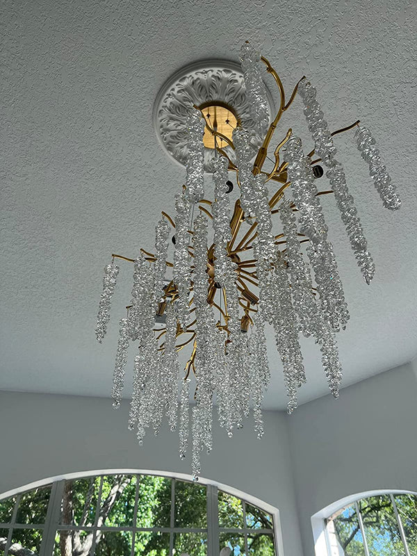 Elegant Crystal Icicle Chandelier in Branch Style for Dining Table Use-Chandeliers-Arialamps