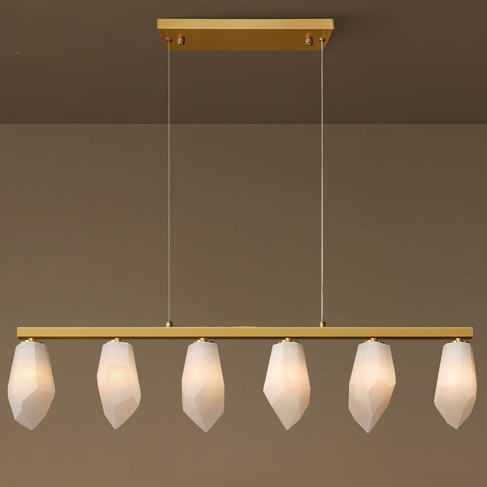Elegant Gold Alabaster 6-Light Linear Chandelier for Dining