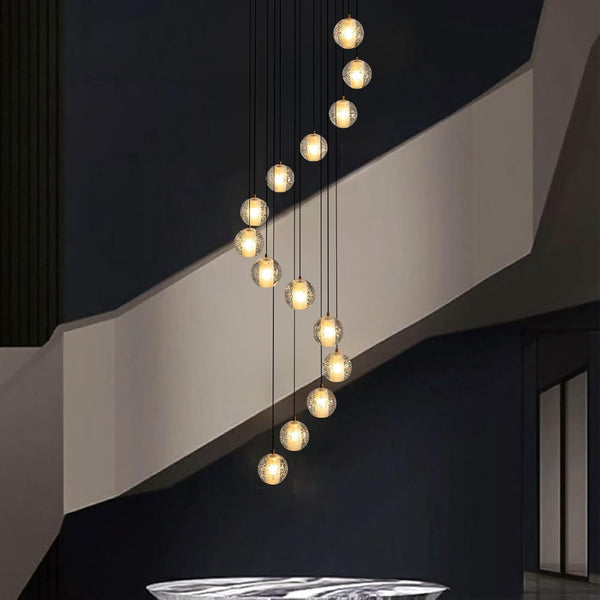 Elegant Gold Crystal 14-Light Adjustable Staircase Chandelier for Modern Homes