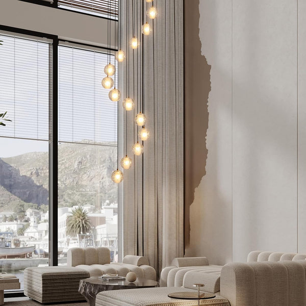 Elegant Gold Crystal 14-Light Adjustable Staircase Chandelier for Modern Homes