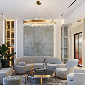 Elegant Spanish Alabaster Round Chandelier 31.5" Diameter with Adjustable Height