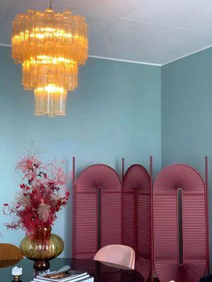 Elegant Yellow Murano Glass Tube Chandelier 25.6"-Chandelier-Arialamps