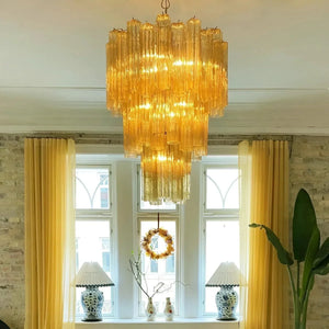 Elegant Yellow Murano Glass Tube Chandelier 25.6"-Chandelier-Arialamps