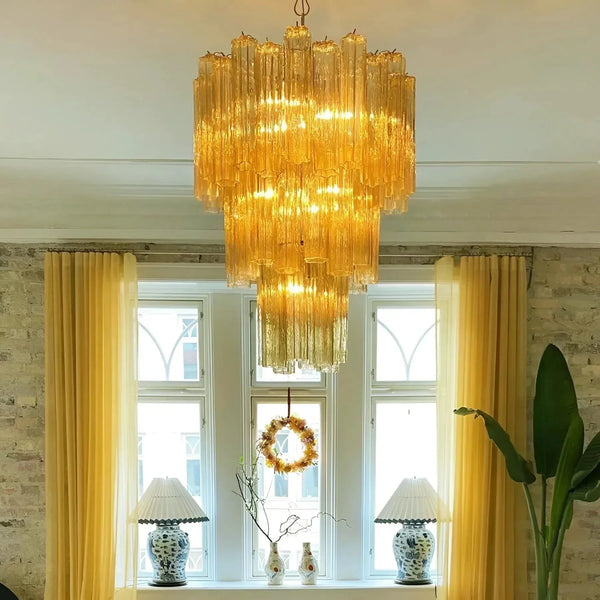 Elegant Yellow Murano Glass Tube Chandelier 25.6"-Chandelier-Arialamps