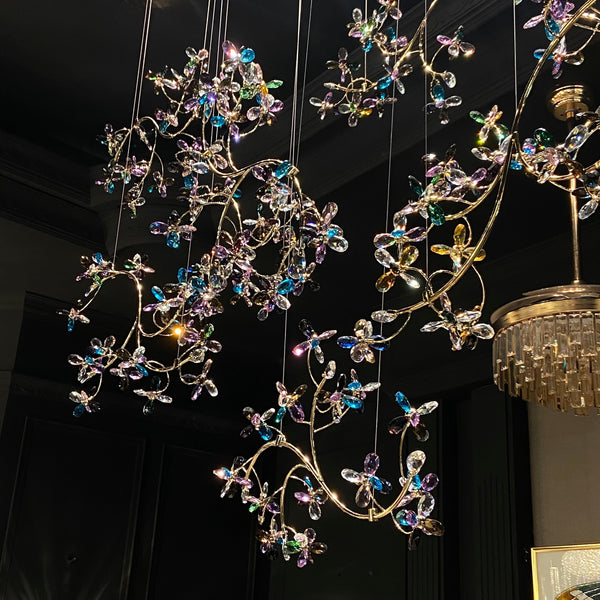 Exquisite Crystal Flower Branch Chandelier for Hotel Foyer and Entryway Ceiling Lighting Fixture-Chandeliers-Arialamps