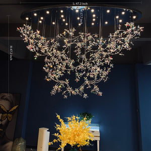 Exquisite Crystal Flower Branch Chandelier for Hotel Foyer and Entryway Ceiling Lighting Fixture-Chandeliers-L47.2" * W17.7" * H47.2"/23.3kg-Chrome Branches+Chrome Canopy-Warm Light-Arialamps