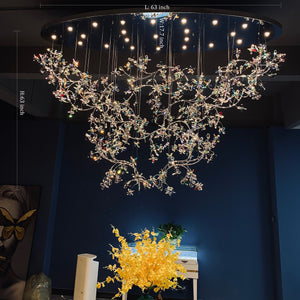 Exquisite Crystal Flower Branch Chandelier for Hotel Foyer and Entryway Ceiling Lighting Fixture-Chandeliers-L63" * W17.7" * H63"-Chrome Branches+Chrome Canopy-Warm Light-Arialamps