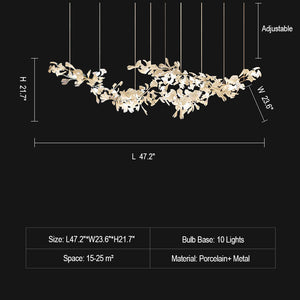 1.2m Ceramics white flowers chandelier for girls room dining room inspo 47.2'' beautiful elegant light fixture long dining table