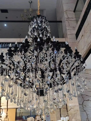 Extra Large Crystal Candle Chandelier in Black Finish for Living Room/Foyer/Staircase/Hotel - Arialamps