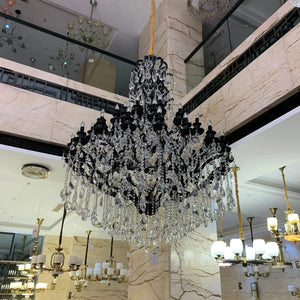 Extra Large Crystal Candle Chandelier in Black Finish for Living Room/Foyer/Staircase/Hotel - Arialamps