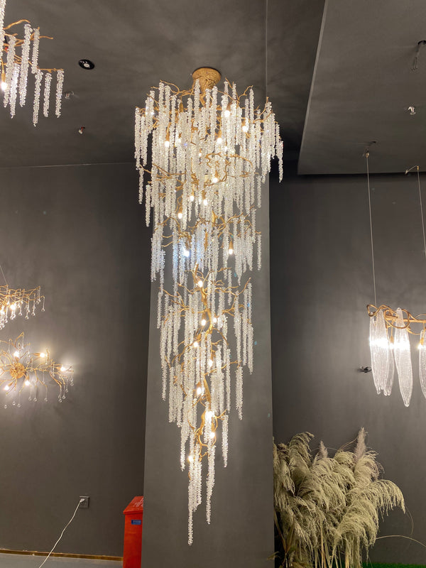 Extra Large Crystal Icicle Chandelier in Tree Branch Design for Grand Staircases and Hallways-Chandeliers-Arialamps