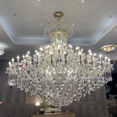 Extra Large Elegant Crystal Chandelier in Branch Style with Candle Layers for Stairs Living Room and Foyer-Chandeliers-Customized Size D48"-Gold-Warm Light-Arialamps