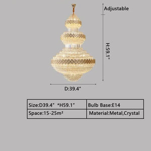 Extra Large Multi - layers Gold Luxury Crystal Chandelier Modern Empire Decrative Crystal Light For Living Room/Foyer/Staircase - Arialamps