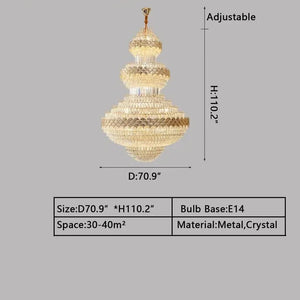 Extra Large Multi - layers Gold Luxury Crystal Chandelier Modern Empire Decrative Crystal Light For Living Room/Foyer/Staircase - Arialamps