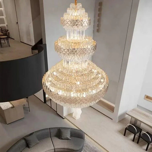 Extra Large Multi - layers Gold Luxury Crystal Chandelier Modern Empire Decrative Crystal Light For Living Room/Foyer/Staircase - Arialamps
