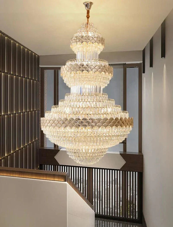 Extra Large Multi - layers Gold Luxury Crystal Chandelier Modern Empire Decrative Crystal Light For Living Room/Foyer/Staircase - Arialamps