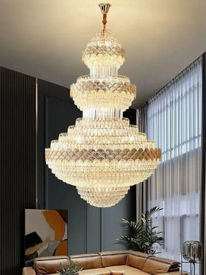 Extra Large Multi - layers Gold Luxury Crystal Chandelier Modern Empire Decrative Crystal Light For Living Room/Foyer/Staircase - Arialamps