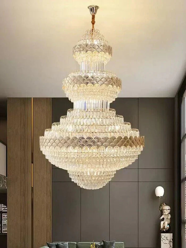 Extra Large Multi - layers Gold Luxury Crystal Chandelier Modern Empire Decrative Crystal Light For Living Room/Foyer/Staircase - Arialamps