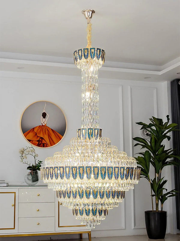 Multi-layer chandelier adding luxury to foyer interior design