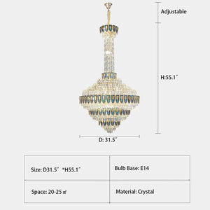 Large multi-tier empire crystal chandelier against white background