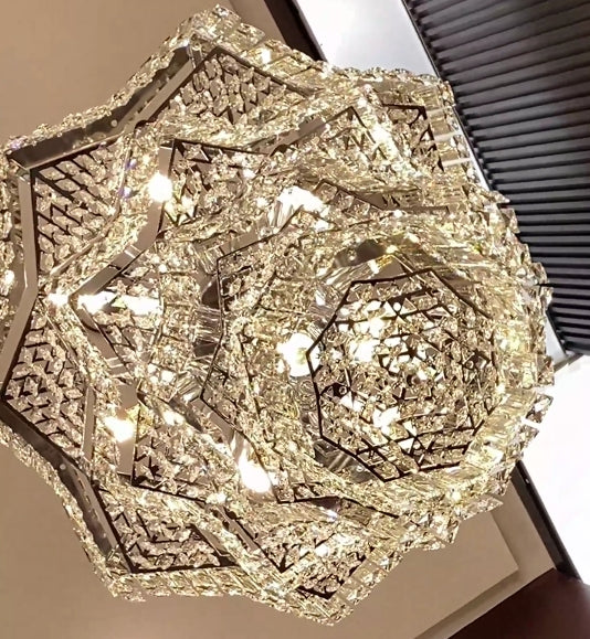 Extra Large Plaza Hall Multi-Tier Crystal Chandelier Foyer Living Room Staircase Ceiling Lighting Fixture In Chrome/ Silver Finish