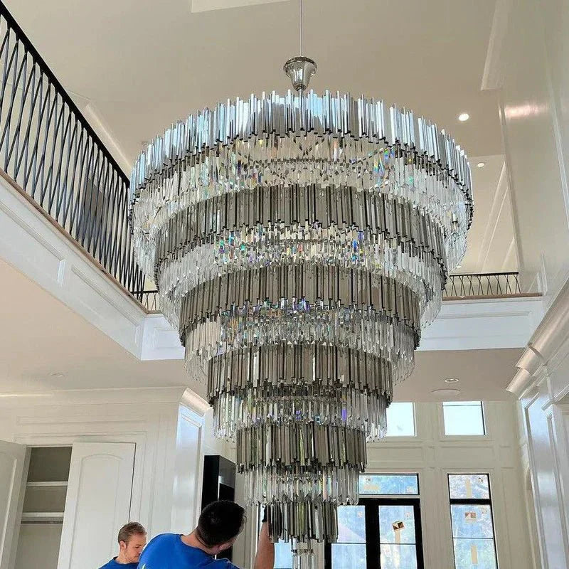 Extra Large Round Cone Tiered Crystal Chandelier for Foyer/Enterway/Living Room - Arialamps
