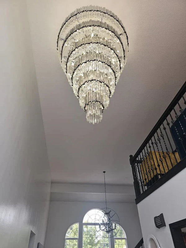 Extra Large Round Cone Tiered Crystal Chandelier for Foyer/Enterway/Living Room - Arialamps