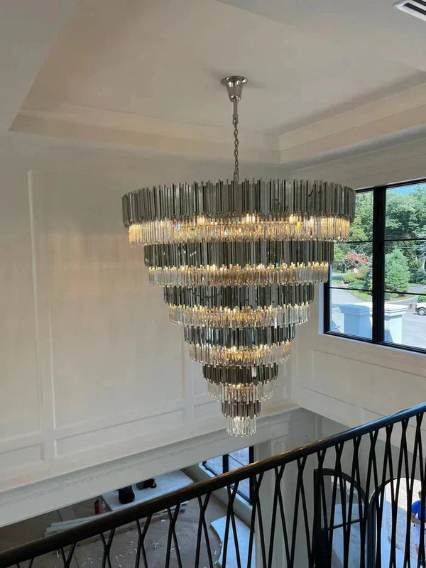 Extra Large Round Cone Tiered Crystal Chandelier for Foyer/Enterway/Living Room - Arialamps
