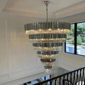 Extra Large Round Cone Tiered Crystal Chandelier for Foyer/Enterway/Living Room - Arialamps
