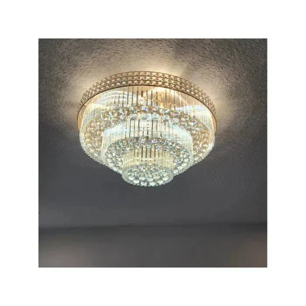 Extra Large Three Layers Round Luxury Flush Mounted Crystal Chandelier for Living Room - Arialamps