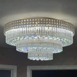 Extra Large Three Layers Round Luxury Flush Mounted Crystal Chandelier for Living Room - Arialamps