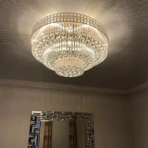 Extra Large Three Layers Round Luxury Flush Mounted Crystal Chandelier for Living Room - Arialamps