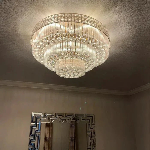 Extra Large Three Layers Round Luxury Flush Mounted Crystal Chandelier for Living Room - Arialamps