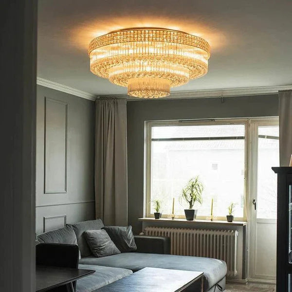 Extra Large Three Layers Round Luxury Flush Mounted Crystal Chandelier for Living Room - Arialamps