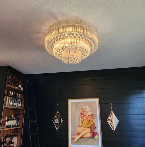 Extra Large Three Layers Round Luxury Flush Mounted Crystal Chandelier for Living Room - Arialamps