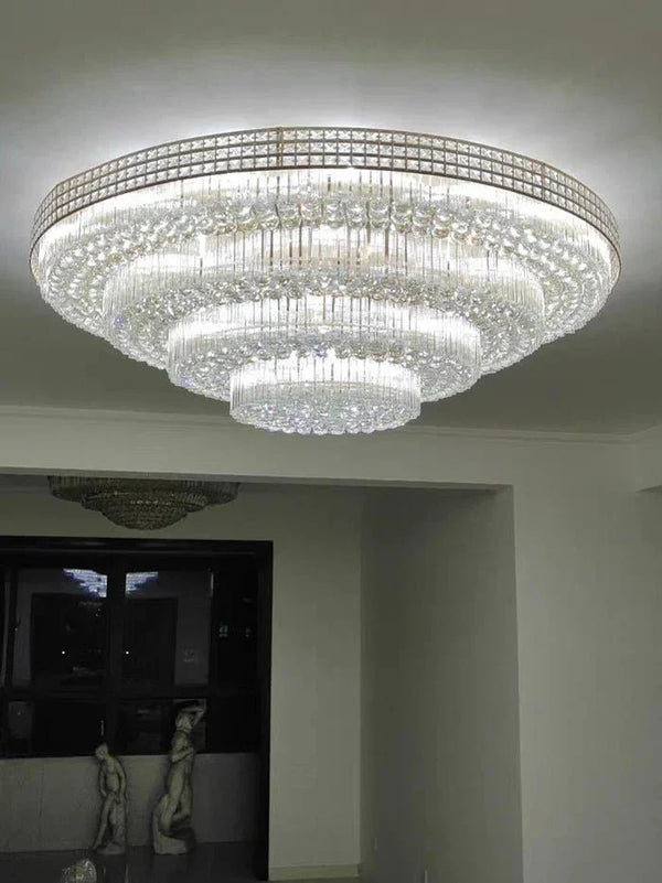 Extra Large Three Layers Round Luxury Flush Mounted Crystal Chandelier for Living Room - Arialamps