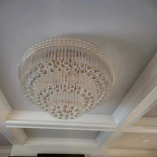 Extra Large Three Layers Round Luxury Flush Mounted Crystal Chandelier for Living Room - Arialamps