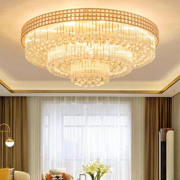 Extra Large Three Layers Round Luxury Flush Mounted Crystal Chandelier for Living Room - Arialamps